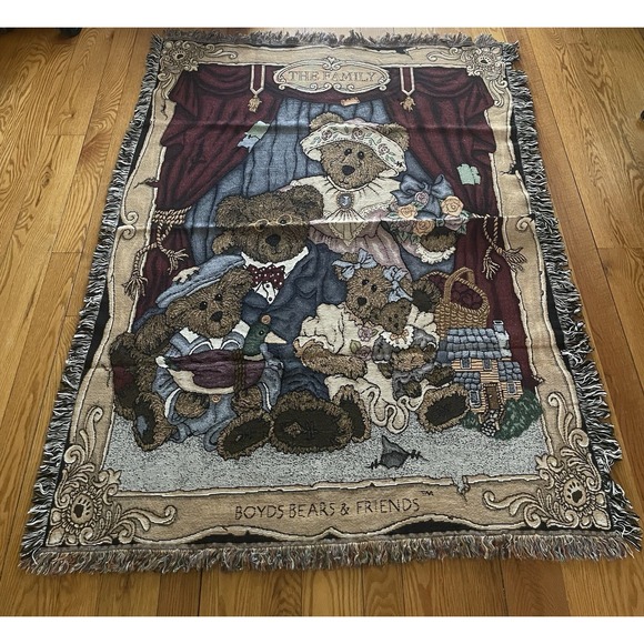 Vtg 1999 Boyd's Bears The Family 20th Anniversary Tapestry Afghan Throw Blanket - Picture 1 of 4